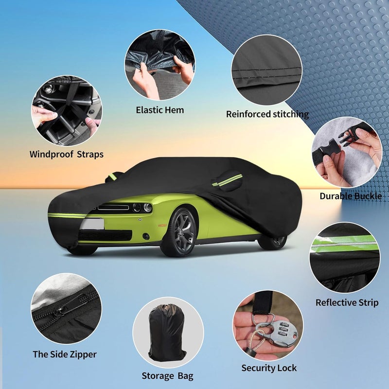 ATBKJ Waterproof Car Covers Fit for 2008-2025 Dodge Challenger(Black) Custom Heavy Duty Waterproof All Weather Protection Outdoor - Image 2